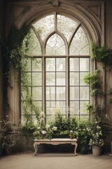 Fototapeta na wymiar Arch window plant architecture.