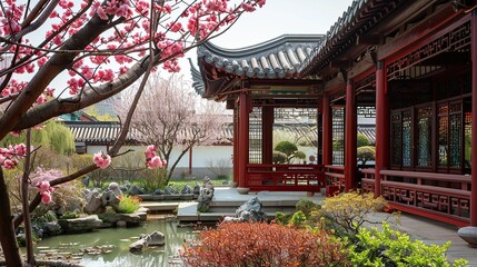 Chinese architecture, gardens, Chinese style, landscape architecture, spring, fashion