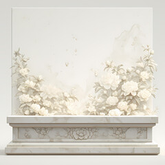 Exquisite Marble Sculpture with Elegant Floral Engraving on a Pure White Pedestal