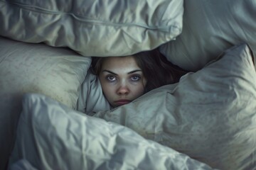 Insomniac surrounded by pillows