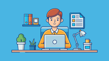 office work and remote work freelance young man cartoon vector illustration