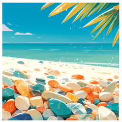 Fototapeta na wymiar Experience the tranquil charm of a sun-kissed beach with this vibrant and inviting stock image.