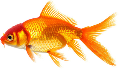Vibrant orange goldfish with flowing fins and transparent background