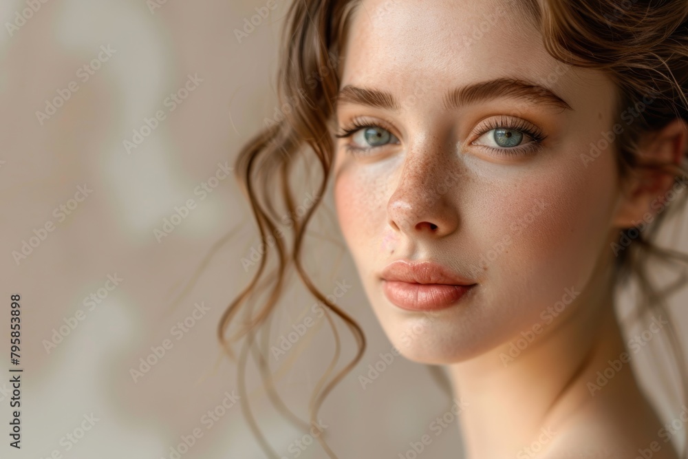 Wall mural Portrait of a woman with a fresh, natural makeup look, beauty and skincare