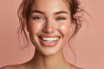 Fototapeta premium Portrait of a woman with a radiant smile, dental care and beauty concept