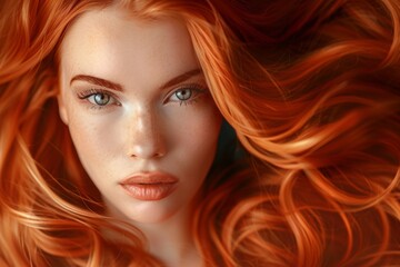 Fototapeta premium Portrait of a woman with healthy, shiny hair, hair care and beauty