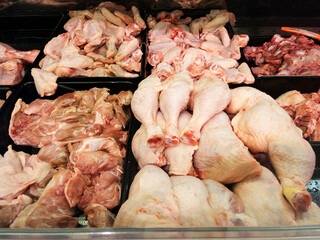 Raw Chicken Meat Display in Supermarket