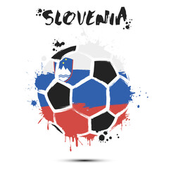 Abstract soccer ball with Slovenia national flag colors. Flag of Slovenia in the form of a soccer ball made on an isolated background. Football championship banner. Vector illustration