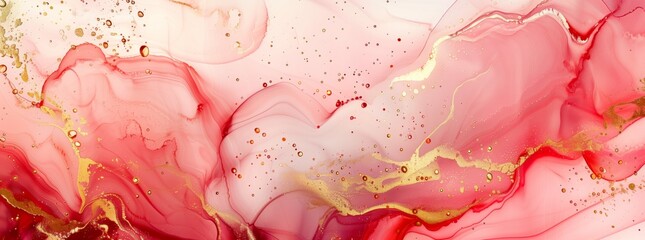 Abstract pink and gold marble texture background, liquid art abstract marble pattern wallpaper with glitter effect, watercolor art style, detailed illustration, soft lines and shapes, organic textures