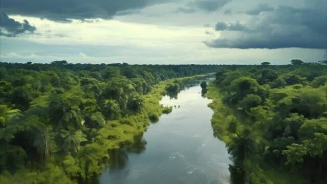 aerial shot of the beautiful Amazon River in a beautiful sunrise in high resolution
