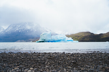 Glacier in Grey lake in Torres del Paine national park in chilean Patagonia