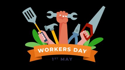 Greetings for the workers day, Happy Labor Day, 1st May - Powered by Adobe