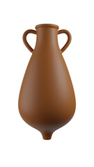Thick ancient amphora with handles isolated on transparent and white background. Amphora concept. 3D render