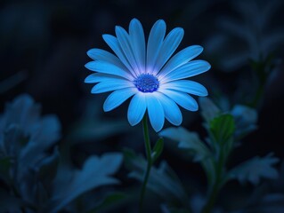 A glowing blue flower in the dark