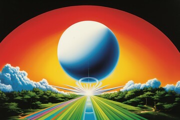 Flying golf ball outdoors sky art.