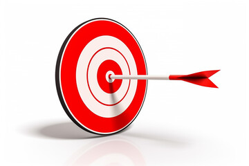 arrow in the center of the red round shaped target with copy space area. concept of setting goals or target market concept. vector illustration isolated on white background.