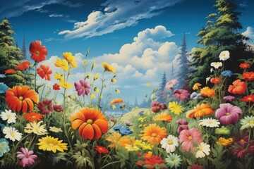 Fototapeta na wymiar Wildflowers in the garden art backgrounds landscape.
