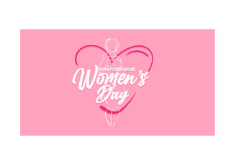 International Women's Day 8 march with frame of flower and leaves , doodle art style.