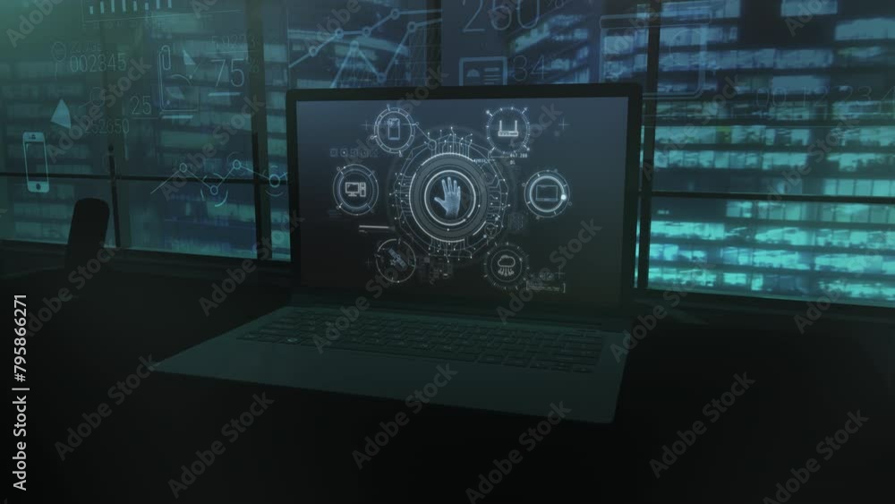 Poster scheme for protecting access to devices on a laptop screen.