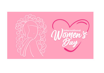 International Women's Day 8 march with frame of flower and leaves , doodle art style.