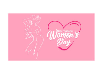 International Women's Day 8 march with frame of flower and leaves , doodle art style.