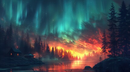 Background illustration of a night sky with a fantastic aurora --ar 16:9 --stylize 750 Job ID: 8aedfe51-9862-4823-928a-a210a0411713