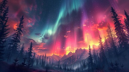 Fototapeta premium Background illustration of a night sky with a fantastic aurora --ar 16:9 --stylize 750 Job ID: 69673ad5-b679-45f2-8582-a4041485ba58