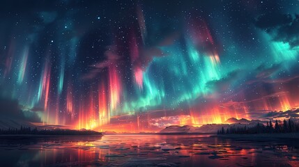 Fototapeta premium Background illustration of a night sky with a fantastic aurora --ar 16:9 --stylize 750 Job ID: 0de5d11f-7675-4fe1-b218-9d5d4de0af82