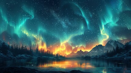 Fototapeta premium Background illustration of a night sky with a fantastic aurora --ar 16:9 --stylize 750 Job ID: 05df9980-515b-499b-80b5-85b894ac7e1a