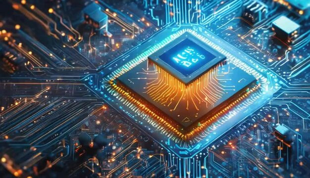 Artificial intelligence concept. Vibrant image showcasing a processor chip with “Ai” in the 