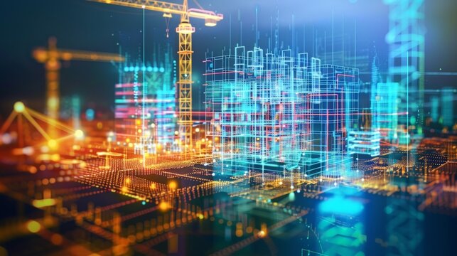 A 3D digital twin of a construction site showing real-time data integration and analytics