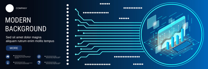 Modern business banner vector design template. Financial statistics, business analytics flat 3d isometric concept
