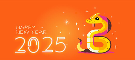 Obraz premium 2025, new year, Chinese new year, snake symbol, celebrate, poster, card, orange background, vector illustration