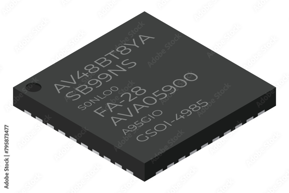 Poster microchip computer electronic component. microchip icon. isometric microchip. computer processor tec