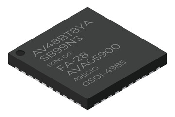 Microchip computer electronic component. Microchip icon. Isometric microchip. Computer processor technology. Micro processor. Vector illustration