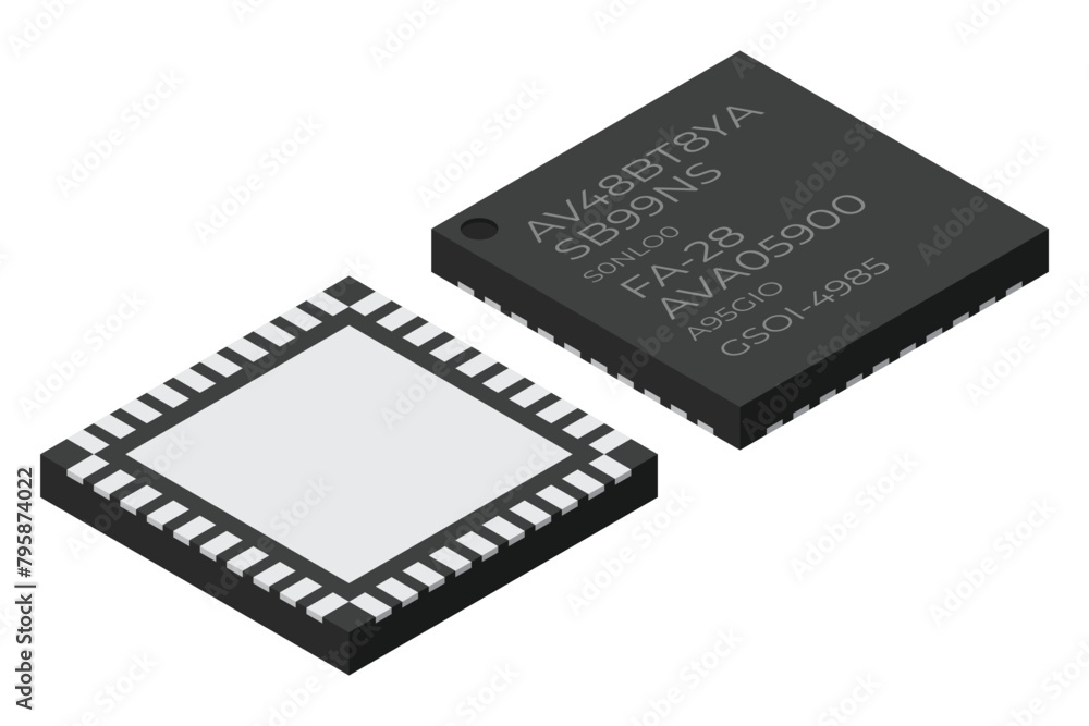 Poster microchip computer electronic component. microchip icon. isometric microchip. computer processor tec