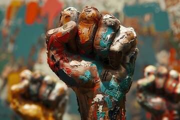  Close up of the hand of a man painted with oil paints, Ai Generated