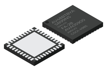 Microchip computer electronic component. Microchip icon. Isometric microchip. Computer processor technology. Micro processor. Vector illustration