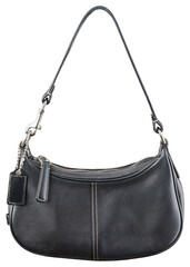 Black leather bag. Small shoulder bag. Luxury mini purse for women. Business hand bag on white...