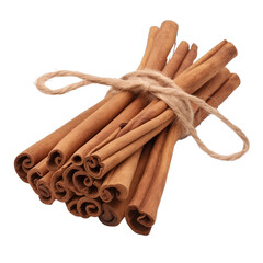 cinnamon sticks tied with rope isolated on white background