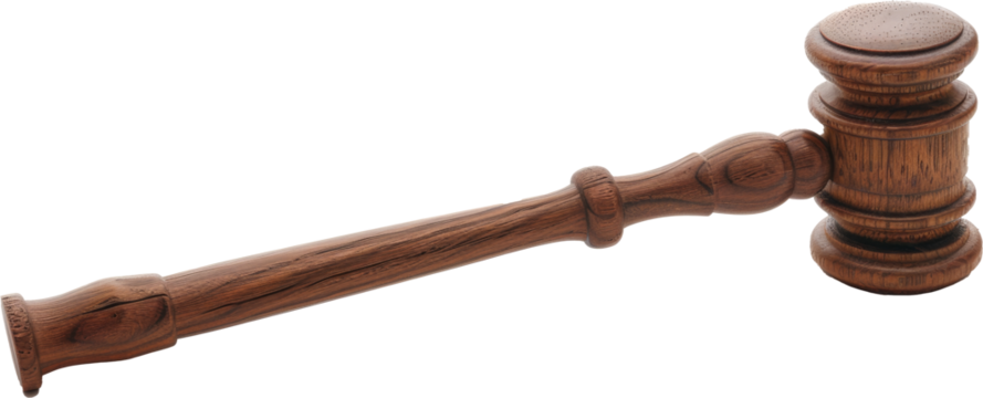Wooden judge gavel on transparent background