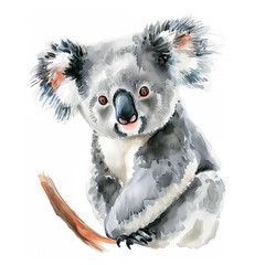 Cute koala sitting on a branch, watercolor illustration - 795876226