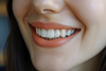  Close-up of female mouth with beautiful smile. Teeth whitening concept, Ai Generated
