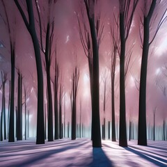 Obraz premium A digital forest of abstract trees swaying in a virtual breeze, their leaves shimmering with light and movement2