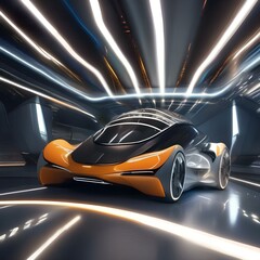 A futuristic vehicle navigating through a digital landscape, leaving a trail of light and motion in its wake4