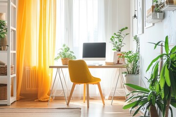 Home office interior furniture chair table.