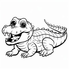 Fototapeta premium coloring pages or books for children, Cute and funny coloring page, simple cartoon illustration, outline picture for coloring kid book, illustration of crocodile