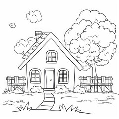 Fototapeta premium coloring pages or books for children, Cute and funny coloring page, simple cartoon illustration, outline picture for coloring kid book, illustration of house