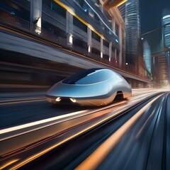 A futuristic vehicle navigating through a digital landscape, leaving a trail of light and motion in its wake2