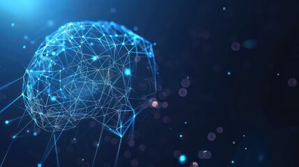Concept of AI and digital human brain neural network surrounded by glowing lines on dark background
